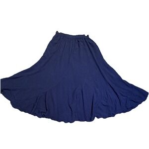 VTG Roughrider Rayon Circle T Western Skirt Petite SM Navy Flare Ruffle USA Midi